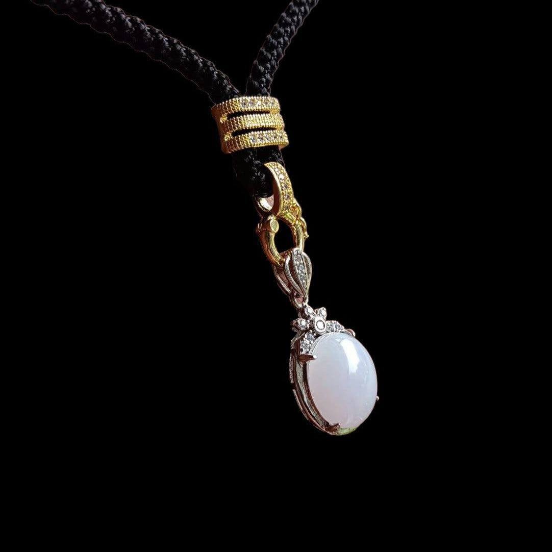 #715 Natural Light Lavender Burma Jadeite Oval Pendant, Sterling Silver Holder
