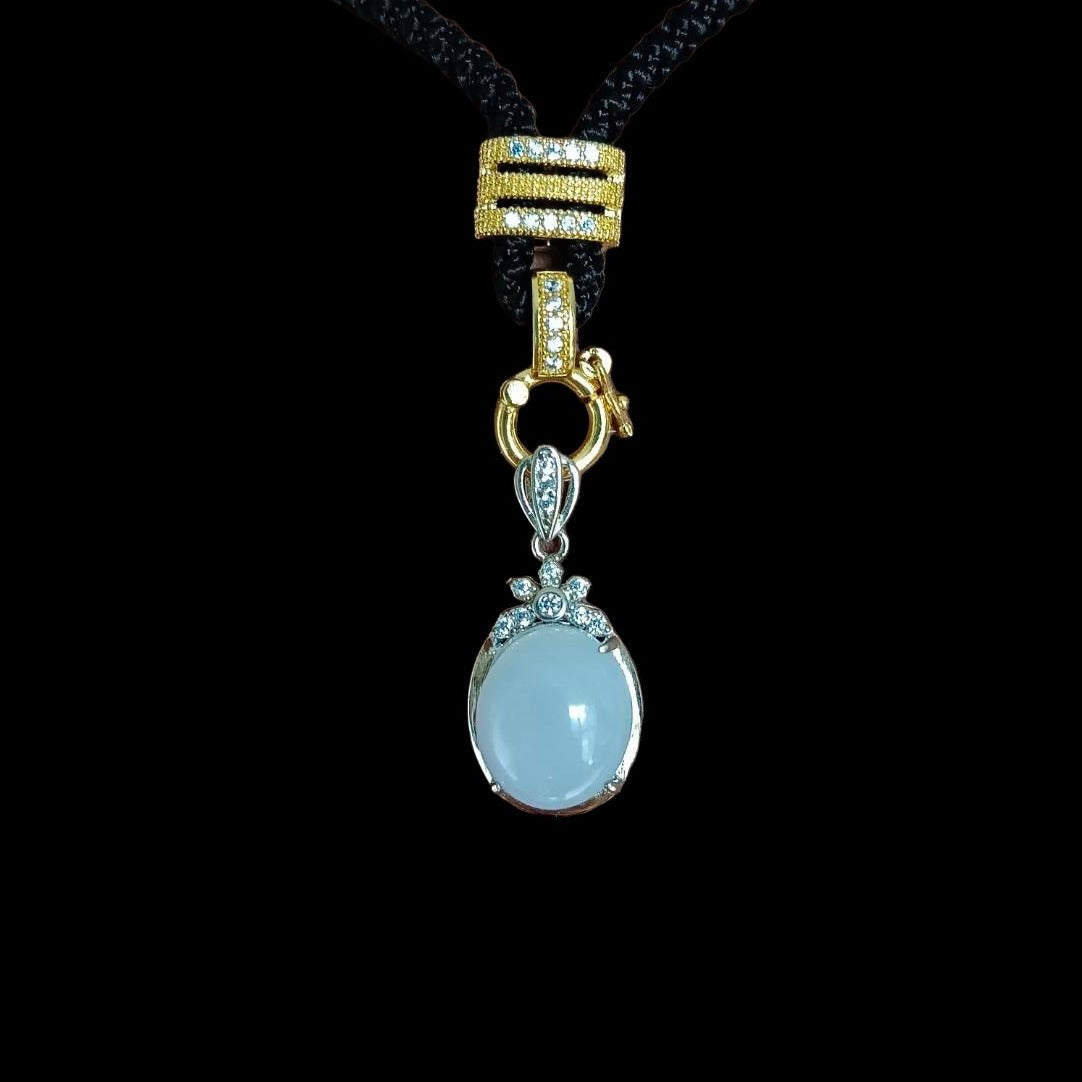 #715 Natural Light Lavender Burma Jadeite Oval Pendant, Sterling Silver Holder