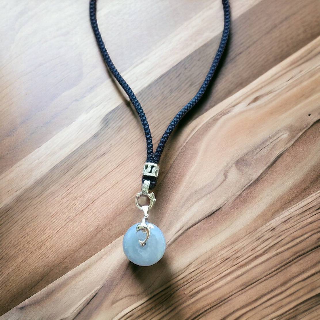 #738 Natural Lavender Burma Jadeite, Dolphin Pin-An-Kou/Donut Pendant in Sterling Silver Fixing