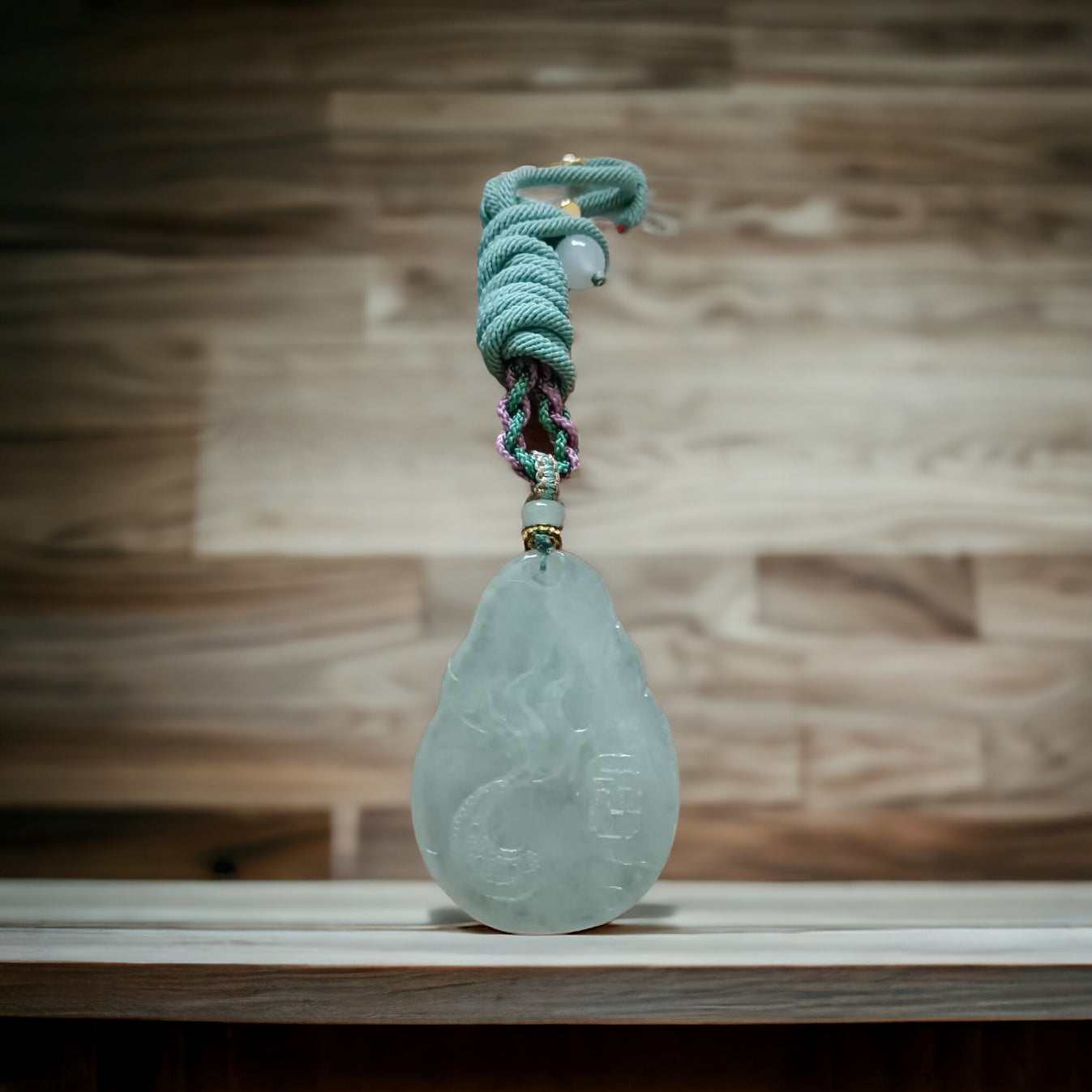 #572 GIA Certified Natural Translucent Light Green Burma Jadeite, Guan Yin and Dragon Pendant