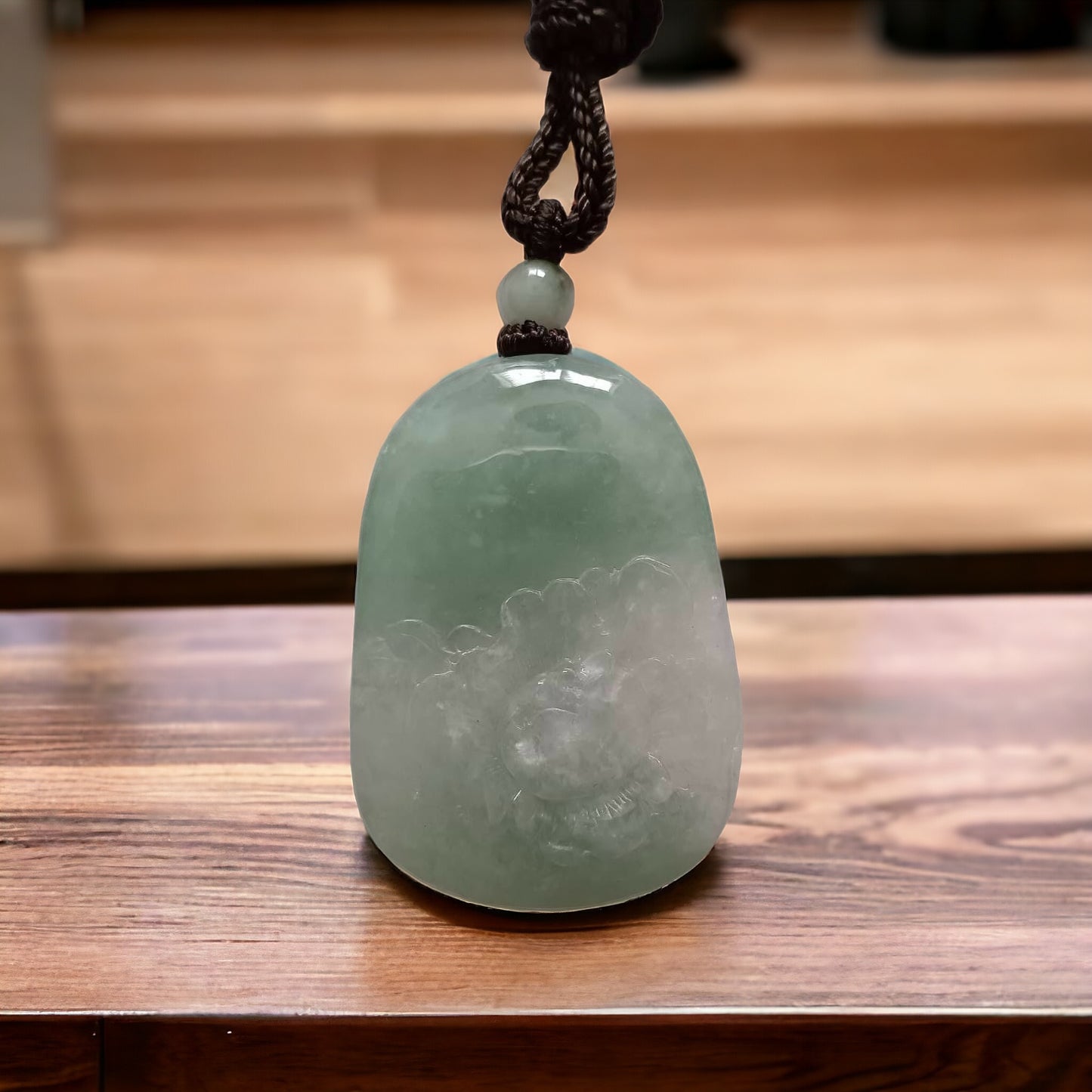 #168 GIA Certified Icy Burma Jadeite Pierced Phoenix Hollow Carving Pendant