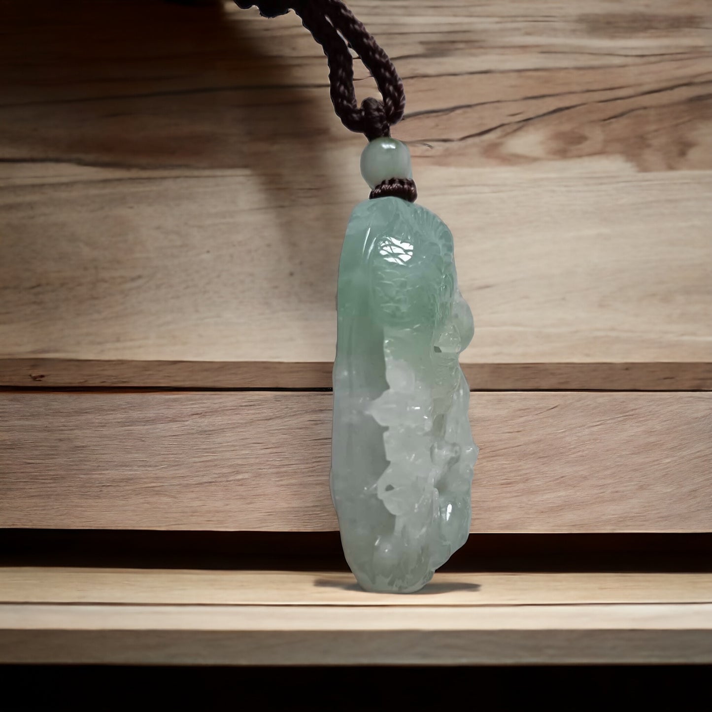 #168 GIA Certified Icy Burma Jadeite Pierced Phoenix Hollow Carving Pendant