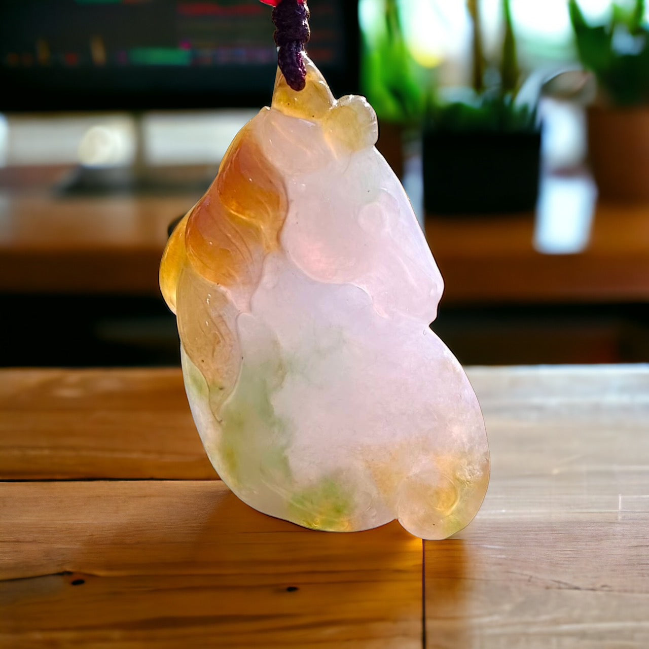 #88 GIA Certified Natural Jadeite Jade Tri-Color Unicorn Pendant
