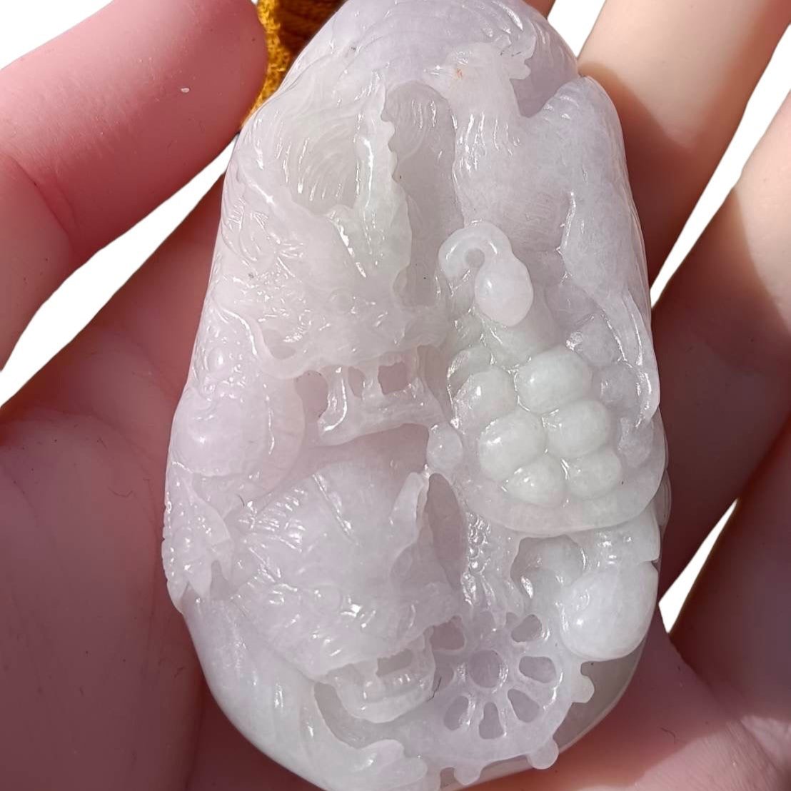 #136 Mason-Kay Certified Natural Jadeite Jade Light Lavender Green Four Guardians Pendant