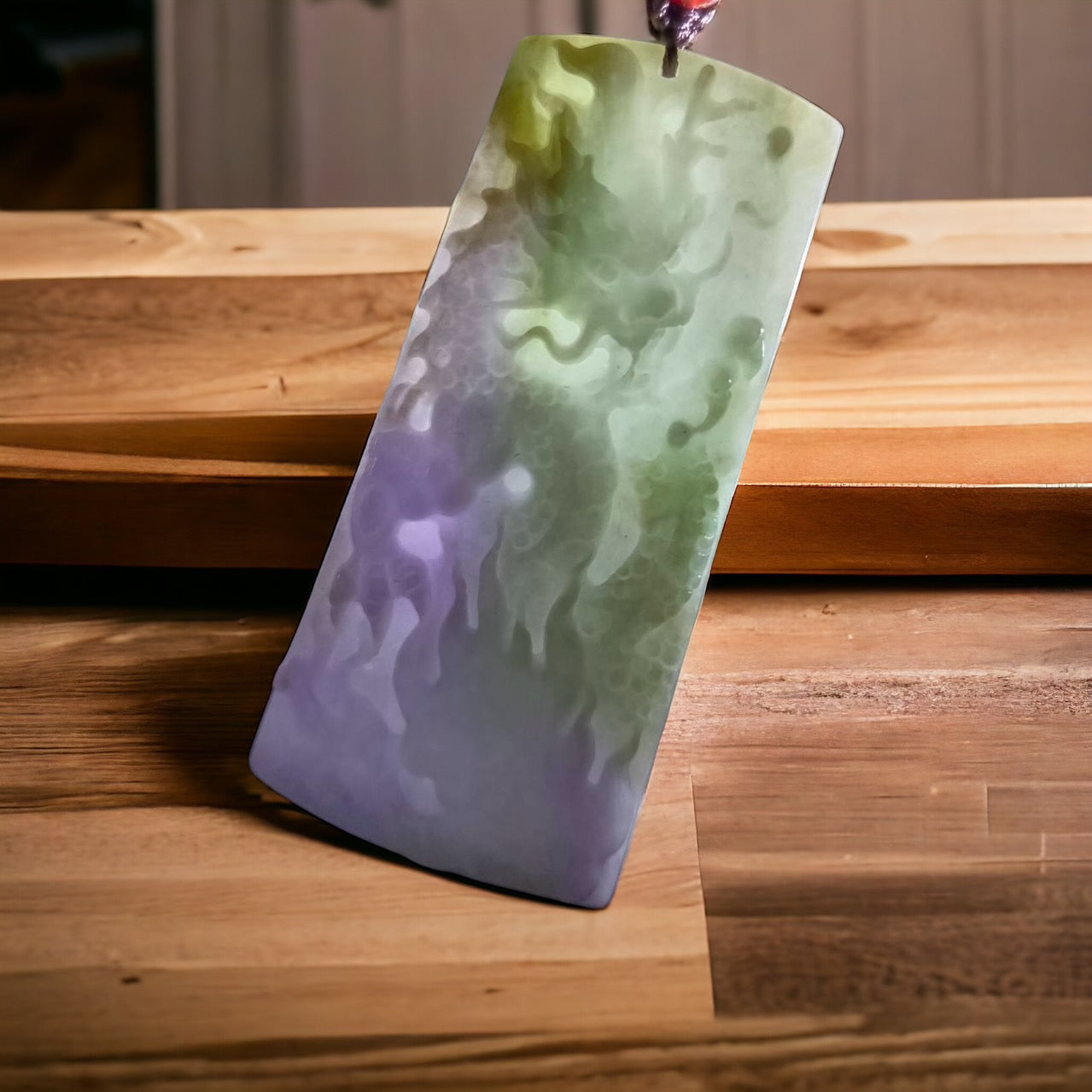 #357 Mason-Kay Certified Natural Jadeite Jade Lavender Green Dragon Pendant