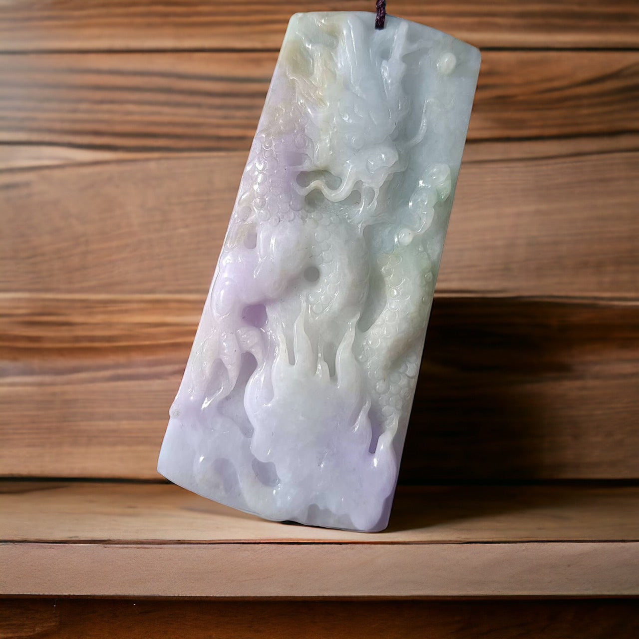 #357 Mason-Kay Certified Natural Jadeite Jade Lavender Green Dragon Pendant