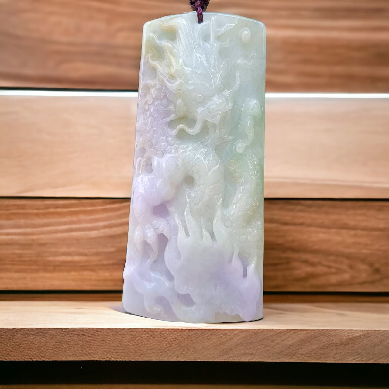 #357 Mason-Kay Certified Natural Jadeite Jade Lavender Green Dragon Pendant