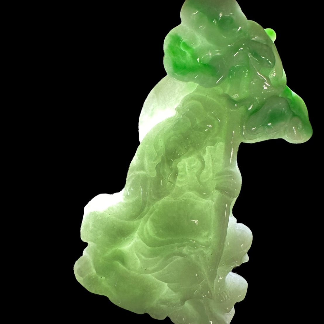 #651 AGL Certified Natural Green and White Burma Jadeite Elderly Statuary
