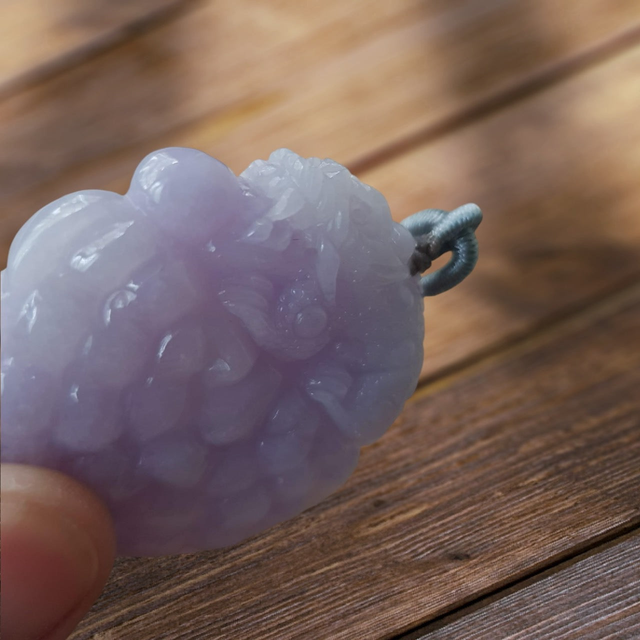 #942 Translucent Lavender Burmese Jadeite Pixiu on Lingzhi Pendant