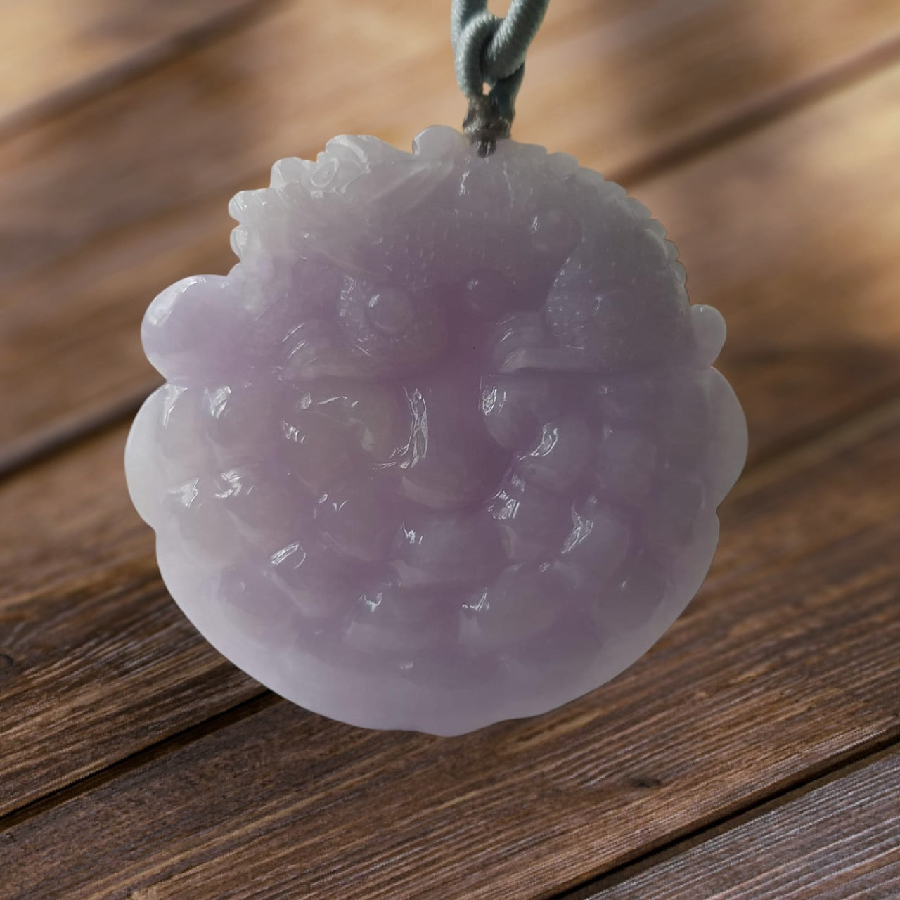 #942 Translucent Lavender Burmese Jadeite Pixiu on Lingzhi Pendant