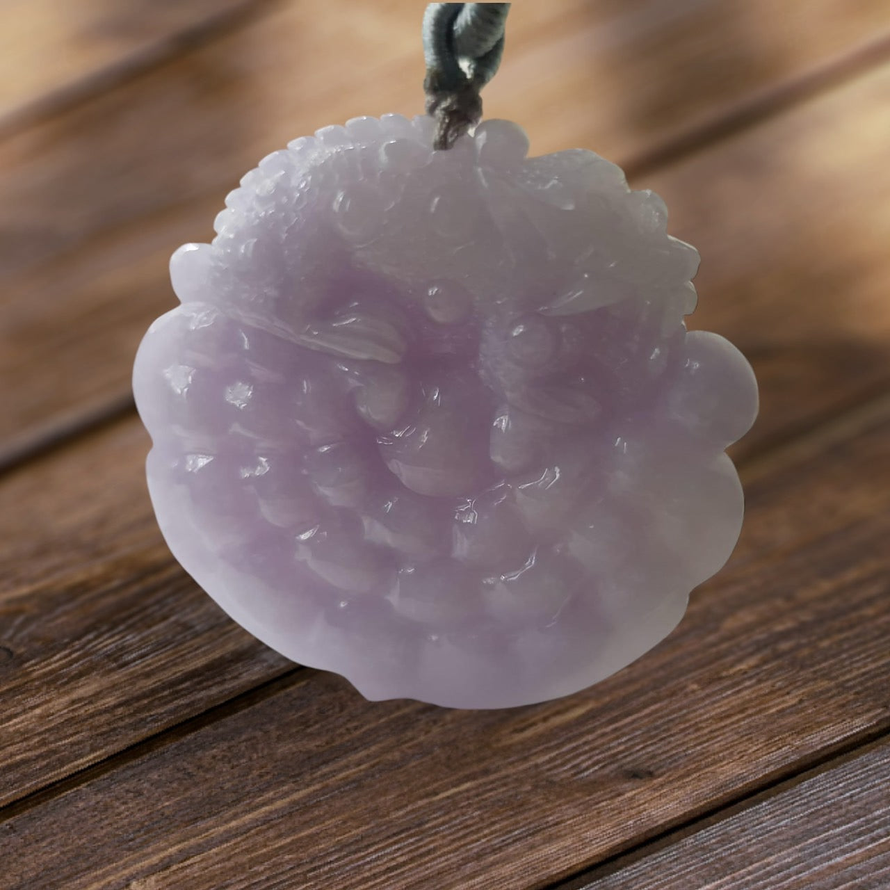 #942 Translucent Lavender Burmese Jadeite Pixiu on Lingzhi Pendant
