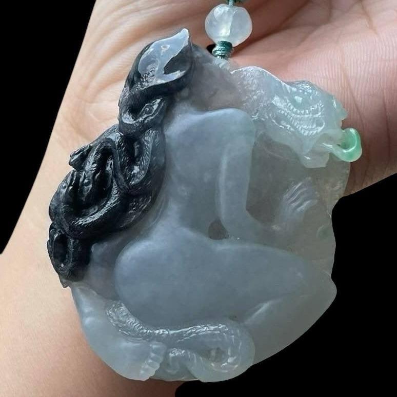 #PO2 Icy Translucent Natural Burma Jadeite, Medusa Pendant