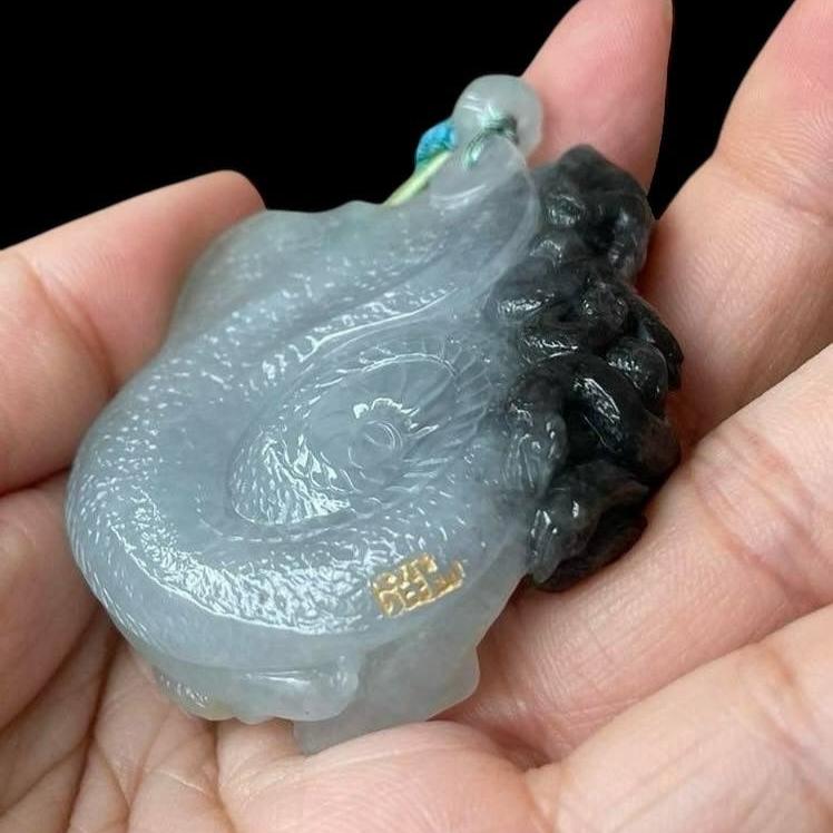 #PO2 Icy Translucent Natural Burma Jadeite, Medusa Pendant