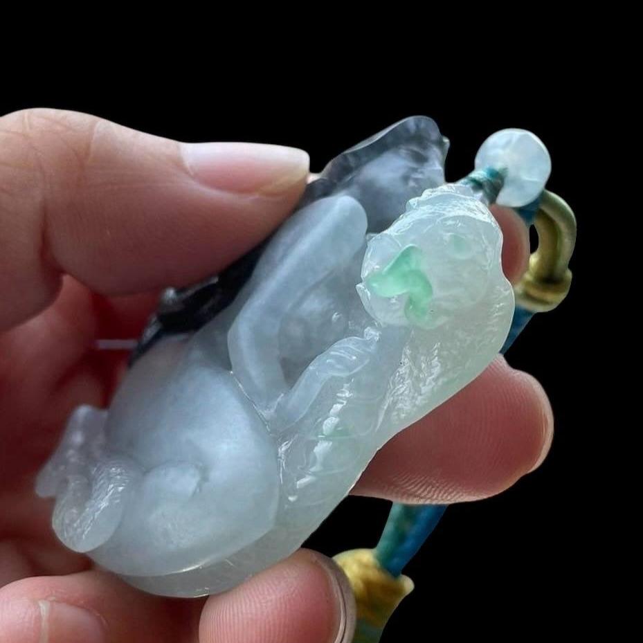 #PO2 Icy Translucent Natural Burma Jadeite, Medusa Pendant