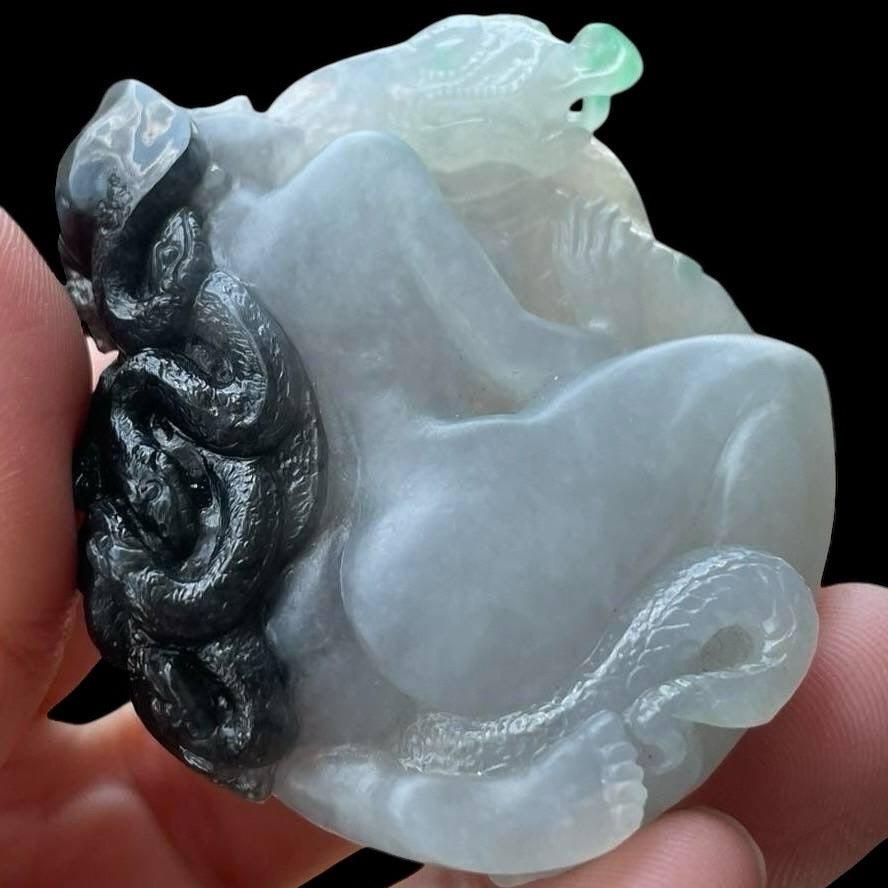 #PO2 Icy Translucent Natural Burma Jadeite, Medusa Pendant