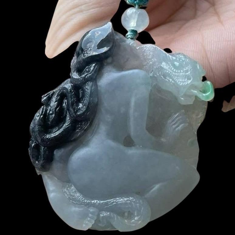 #PO2 Icy Translucent Natural Burma Jadeite, Medusa Pendant