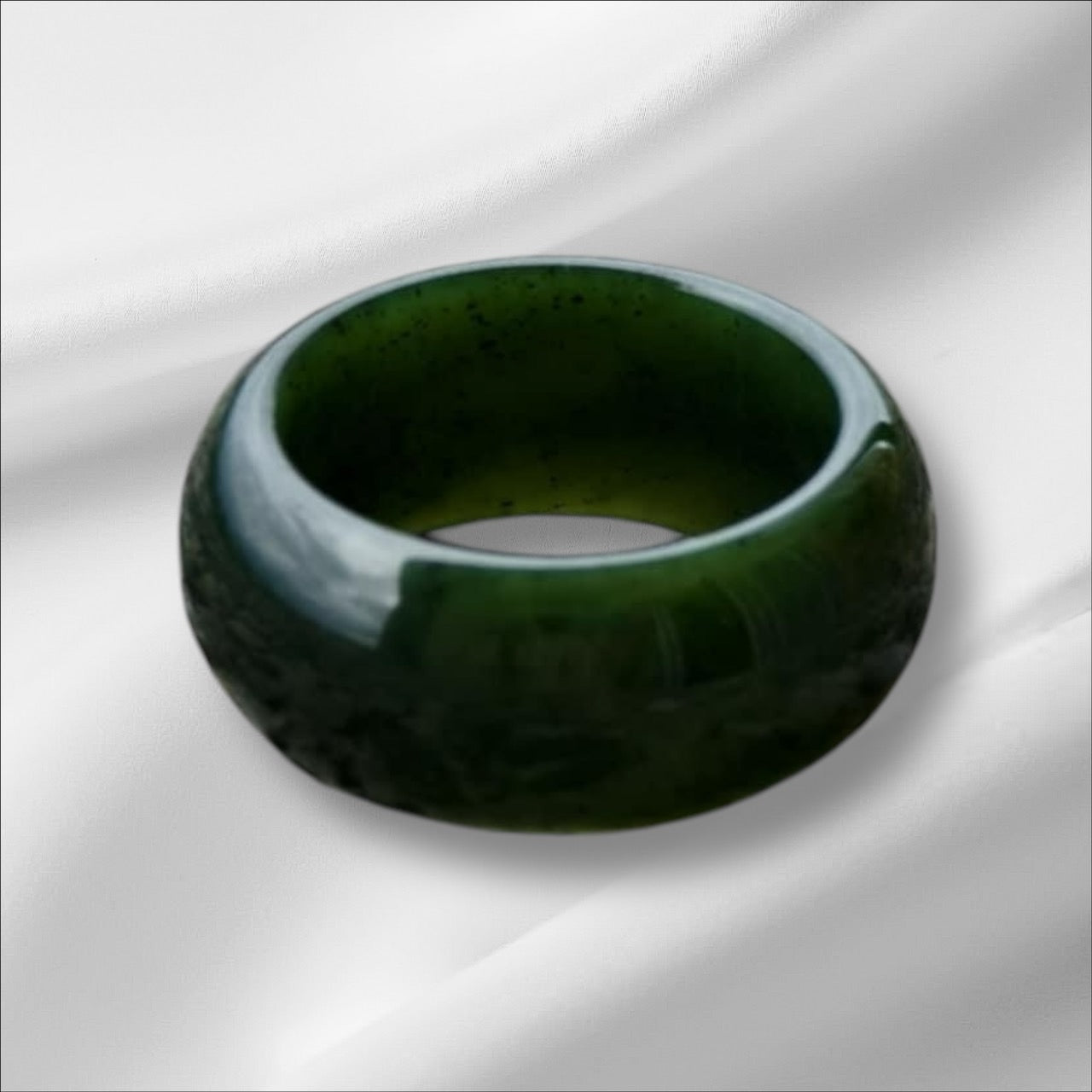 #202 Hetian Jade “Wide Band Ring” in Spinach Green