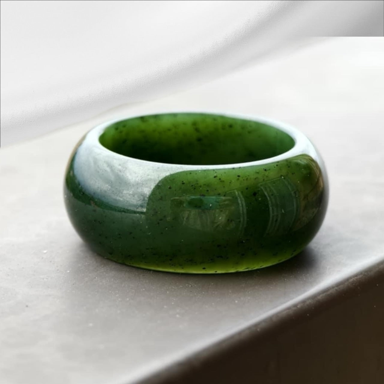 #202 Hetian Jade “Wide Band Ring” in Spinach Green