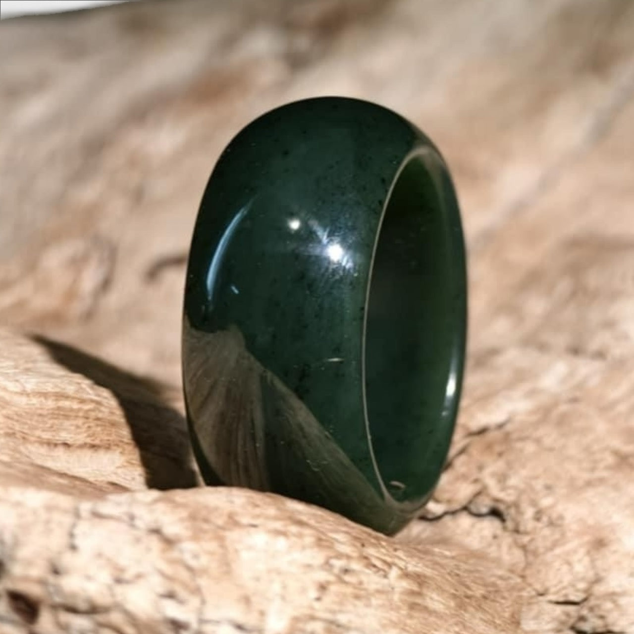 #202 Hetian Jade “Wide Band Ring” in Spinach Green