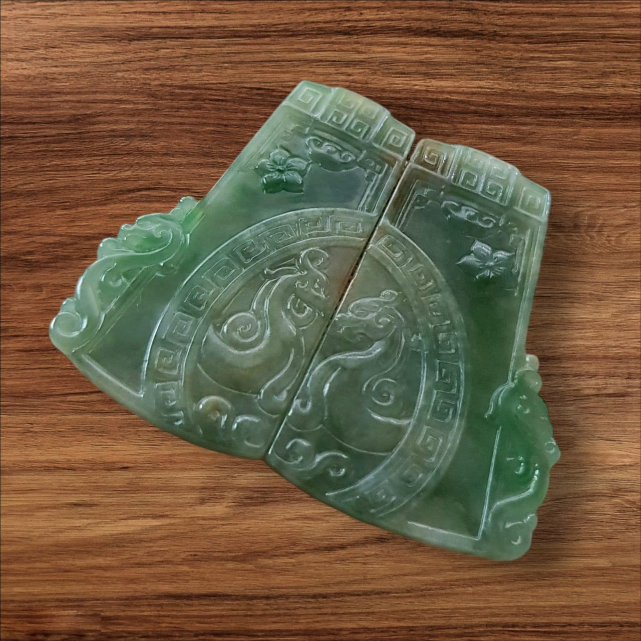 #947 Dragon and Phoenix Pair Jadeite Pendant – A Timeless Symbol of Harmony and Blessings