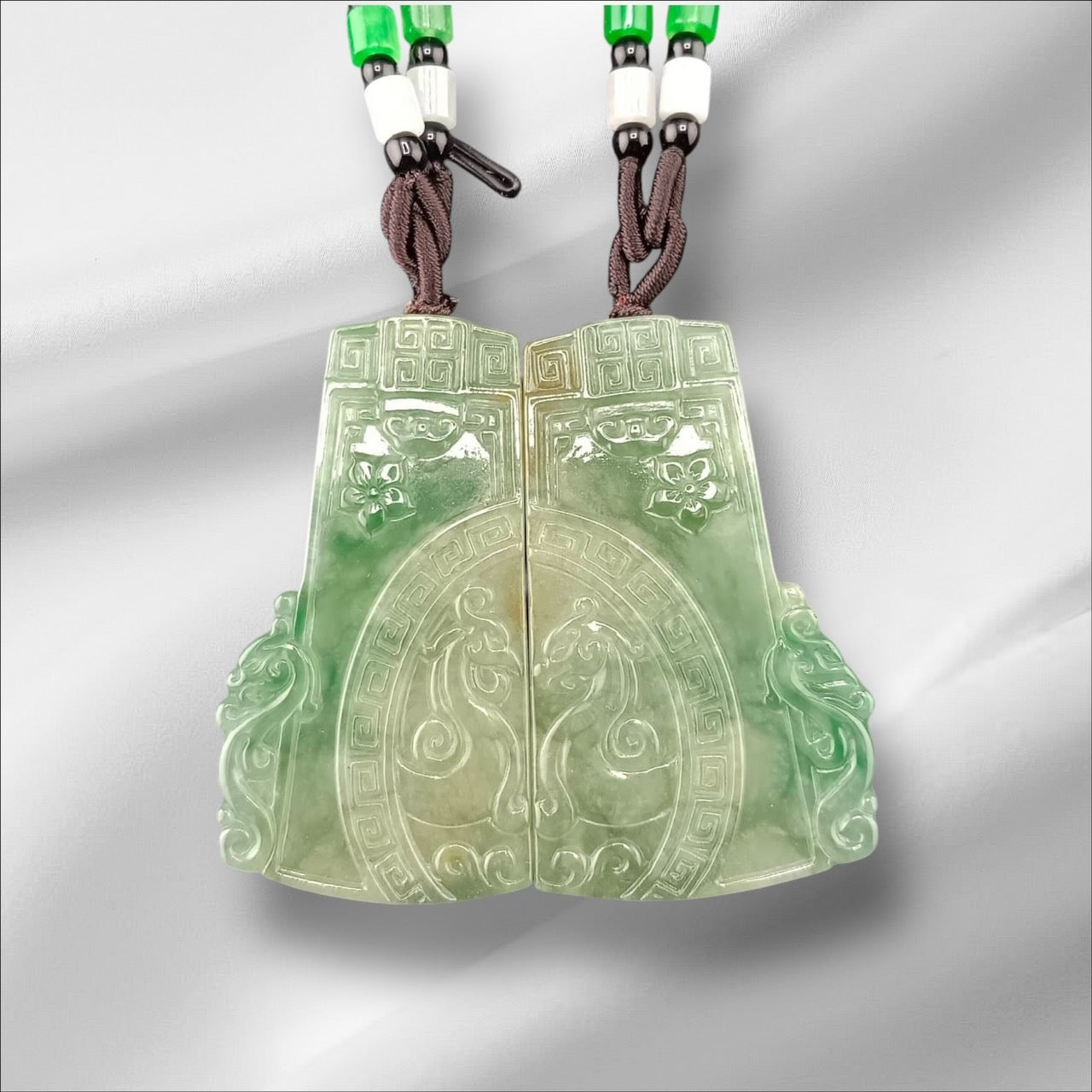 #947 Dragon and Phoenix Pair Jadeite Pendant – A Timeless Symbol of Harmony and Blessings