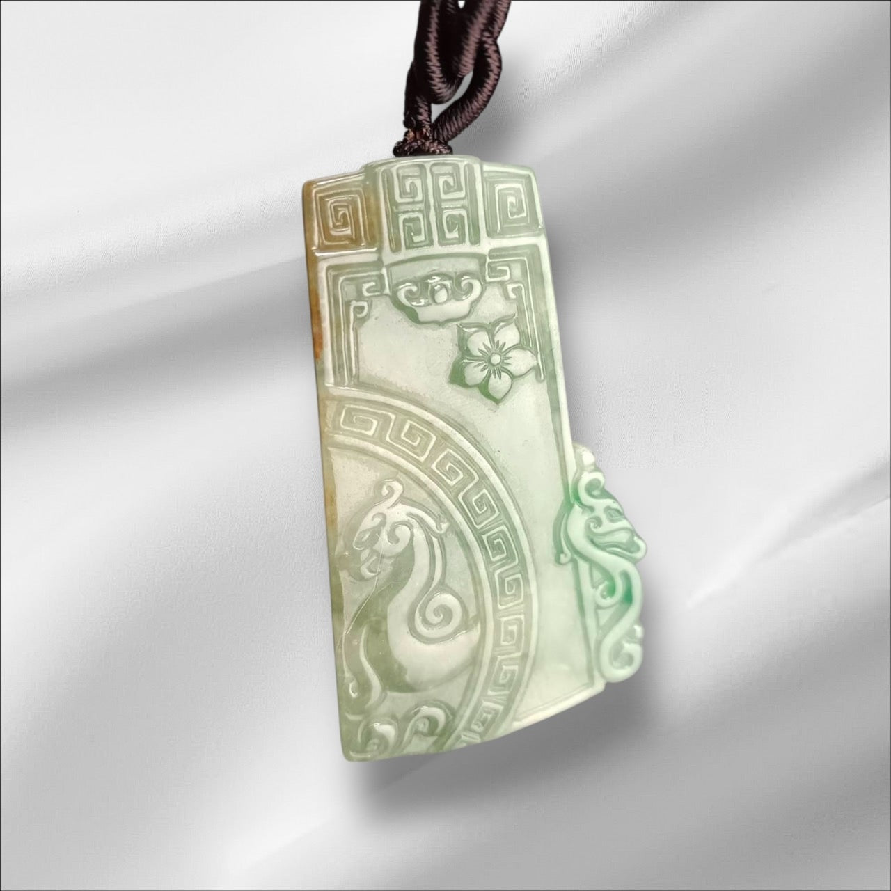 #947 Dragon and Phoenix Pair Jadeite Pendant – A Timeless Symbol of Harmony and Blessings