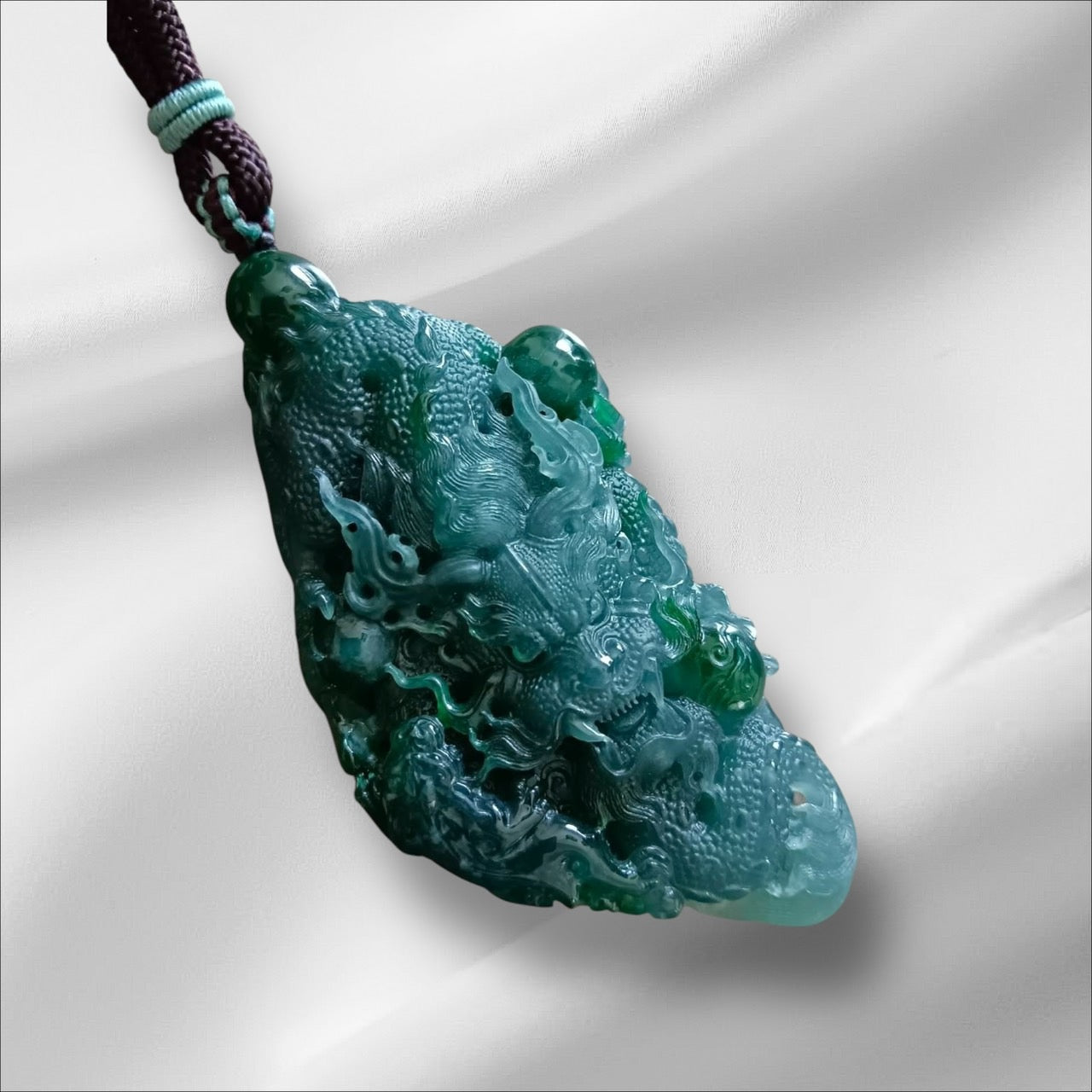 #836 Authentic Natural Bluish Green Type A Jadeite Dragon Pendant