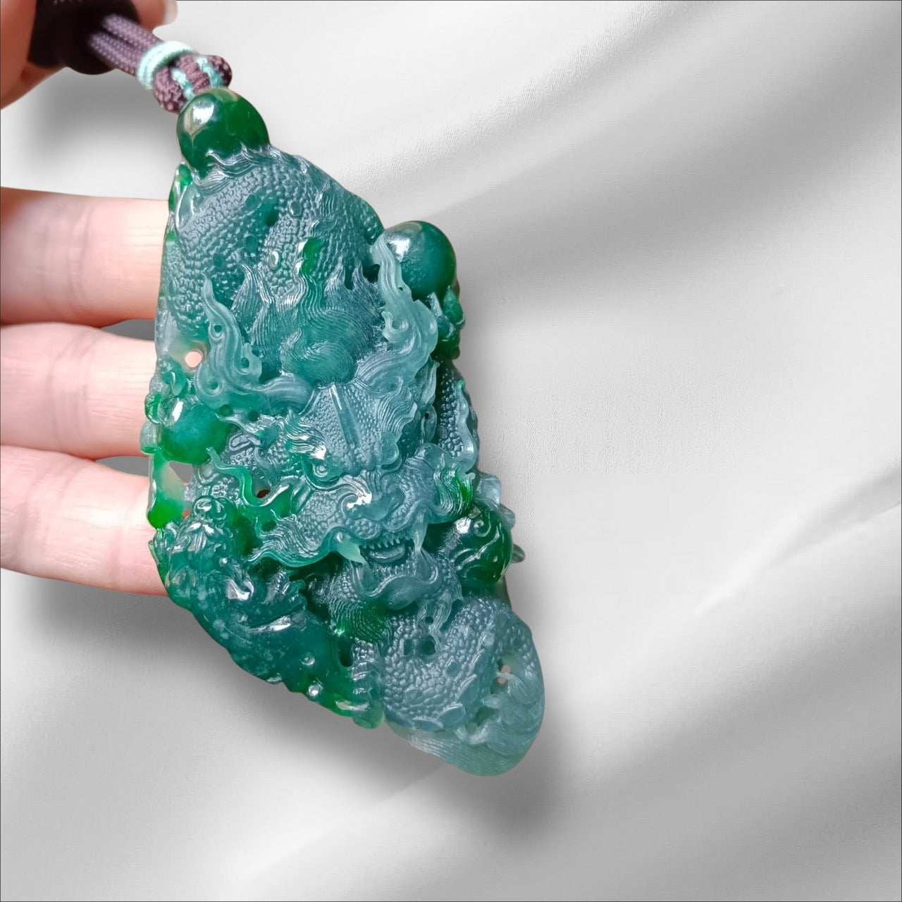 #836 Authentic Natural Bluish Green Type A Jadeite Dragon Pendant
