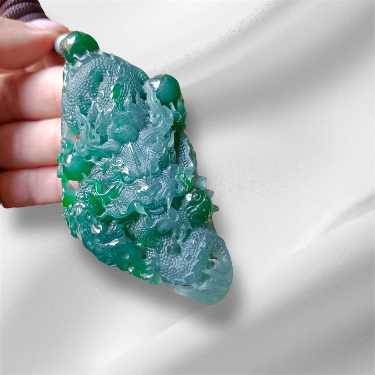 #836 Authentic Natural Bluish Green Type A Jadeite Dragon Pendant