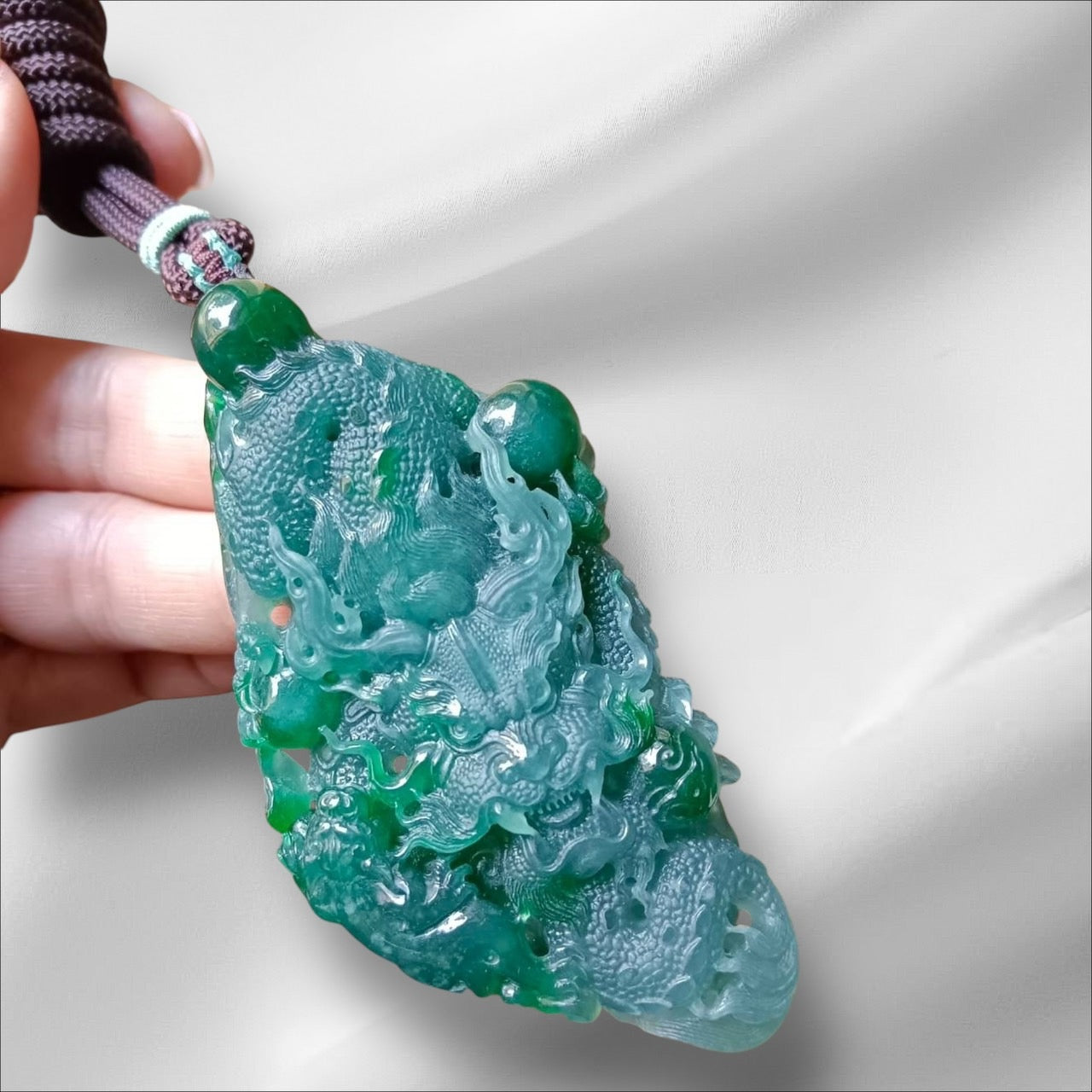 #836 Authentic Natural Bluish Green Type A Jadeite Dragon Pendant