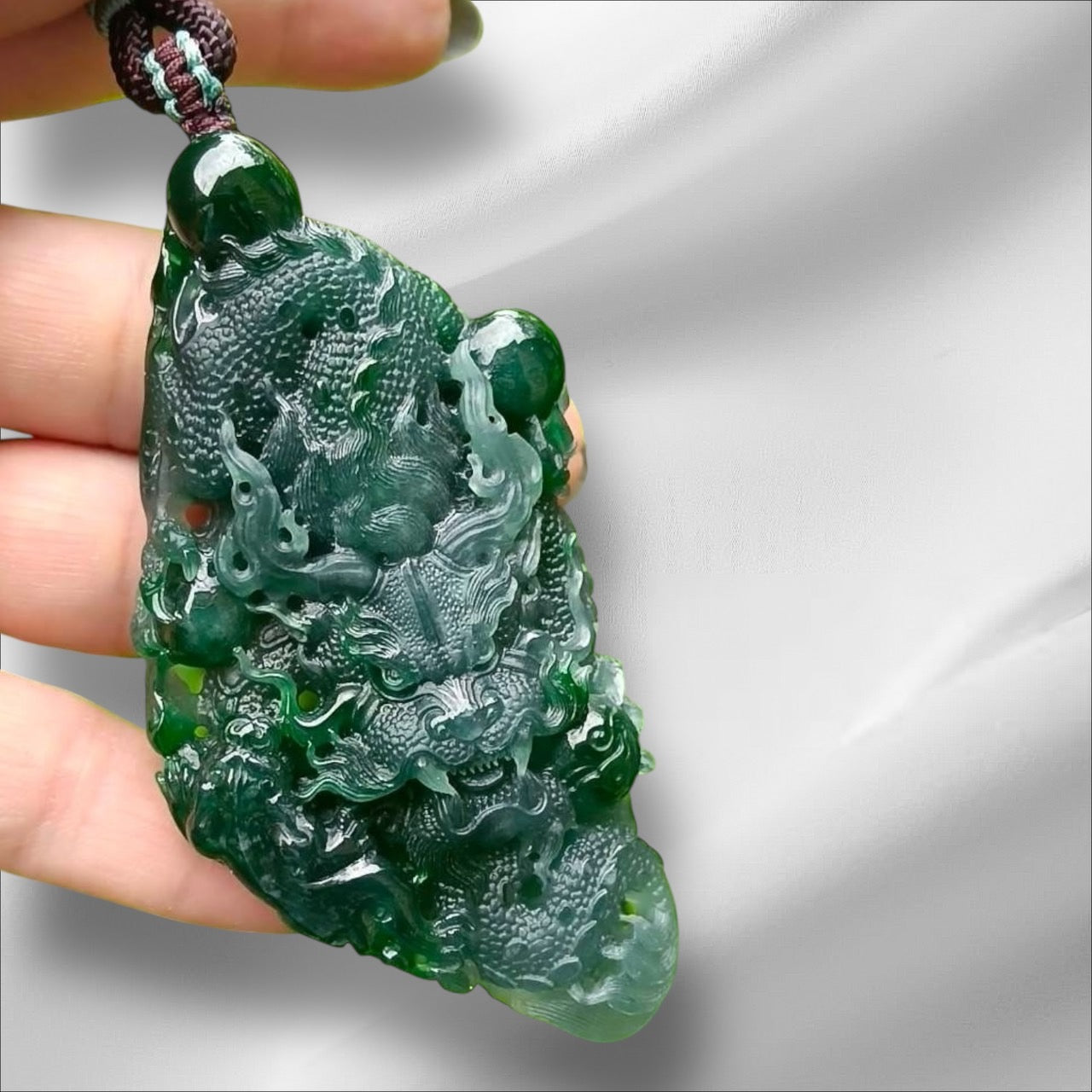 #836 Authentic Natural Bluish Green Type A Jadeite Dragon Pendant