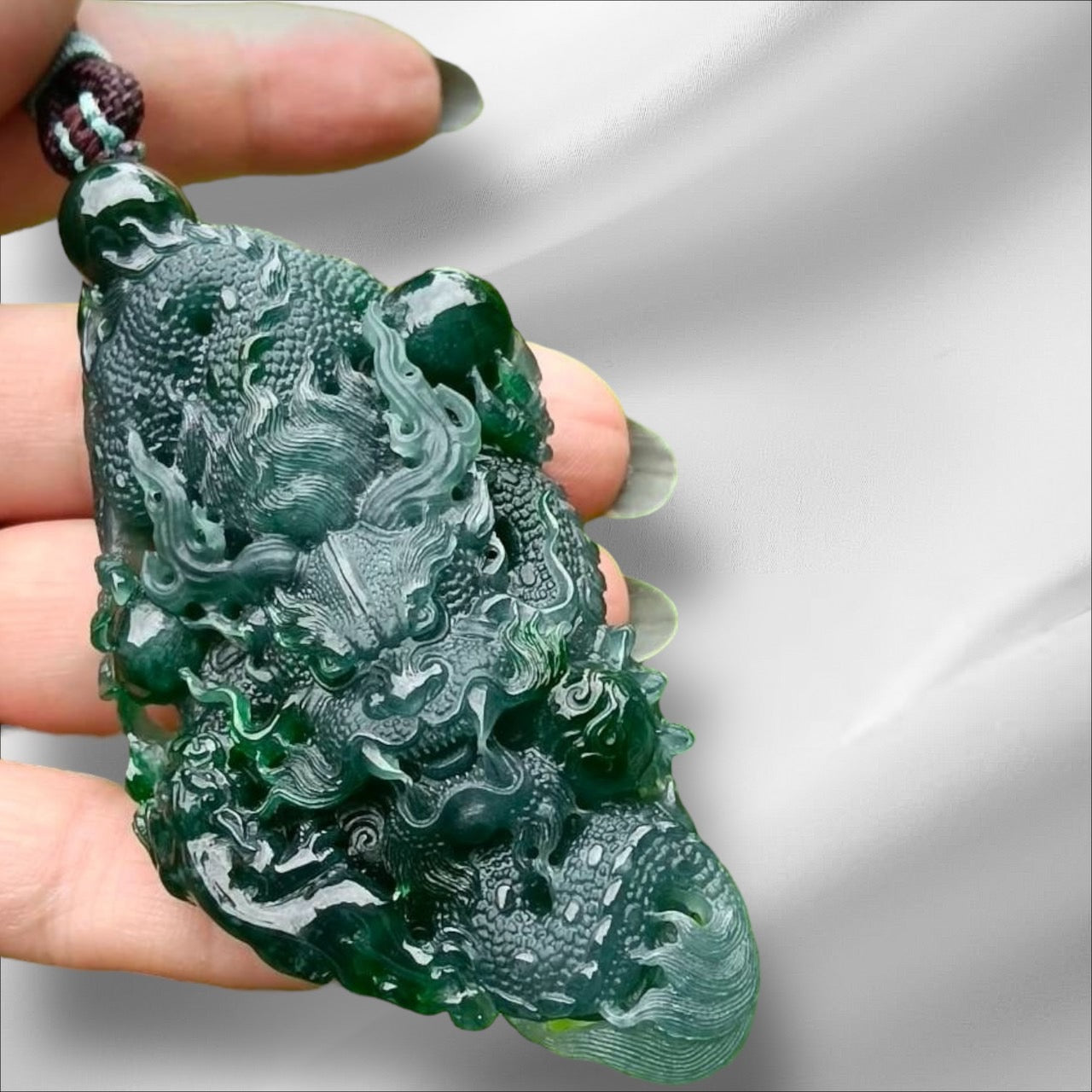 #836 Authentic Natural Bluish Green Type A Jadeite Dragon Pendant