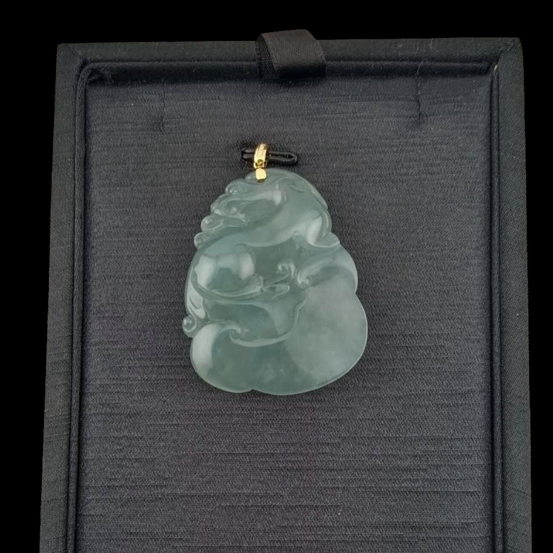 #110 Rare and Exquisite: GIA-Certified Icy Sky Blue Translucent Natural Burma Jadeite Jade Pixiu on Ruyi Pendant