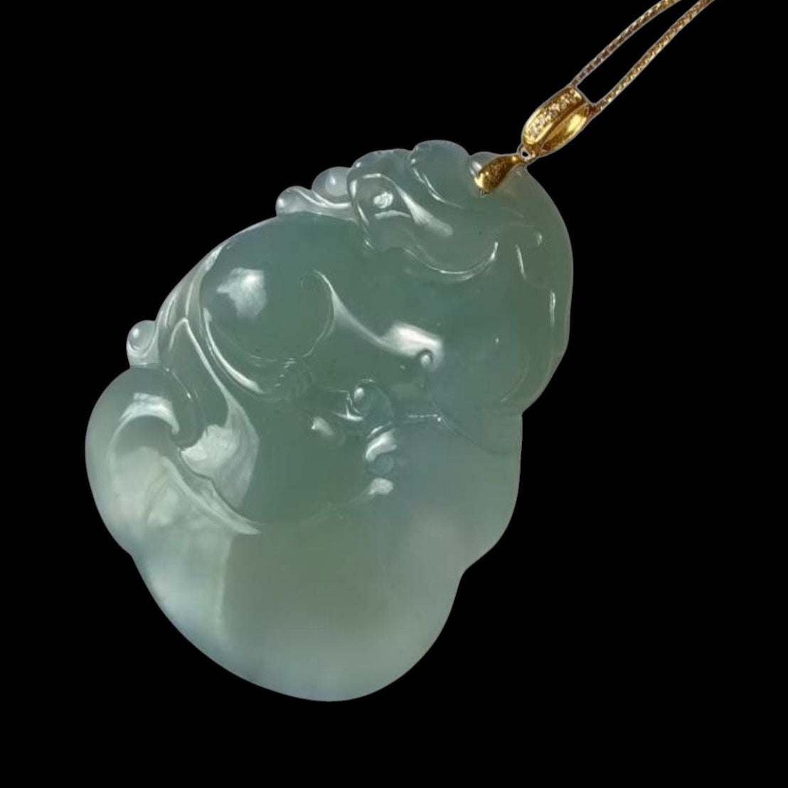 #110 Rare and Exquisite: GIA-Certified Icy Sky Blue Translucent Natural Burma Jadeite Jade Pixiu on Ruyi Pendant