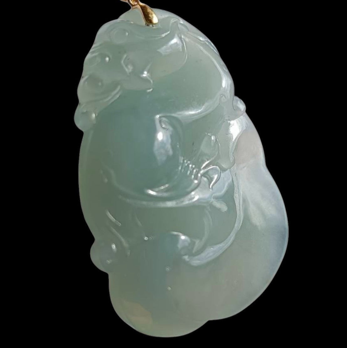 #110 Rare and Exquisite: GIA-Certified Icy Sky Blue Translucent Natural Burma Jadeite Jade Pixiu on Ruyi Pendant