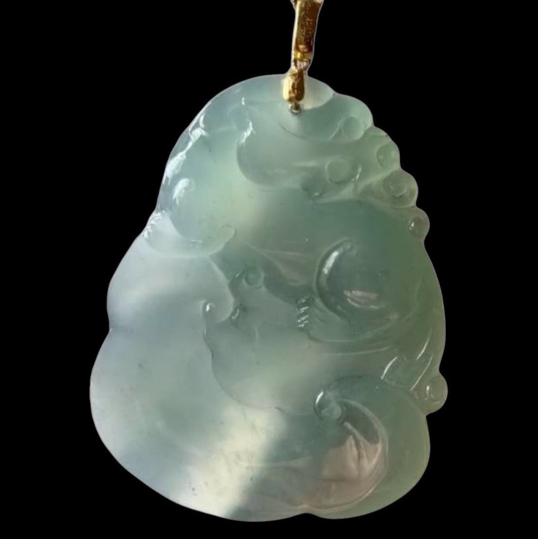 #110 Rare and Exquisite: GIA-Certified Icy Sky Blue Translucent Natural Burma Jadeite Jade Pixiu on Ruyi Pendant