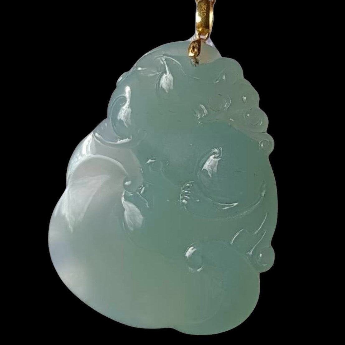 #110 Rare and Exquisite: GIA-Certified Icy Sky Blue Translucent Natural Burma Jadeite Jade Pixiu on Ruyi Pendant
