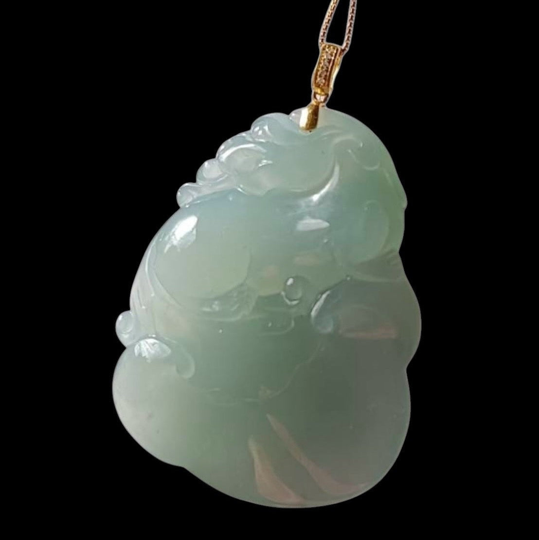 #110 Rare and Exquisite: GIA-Certified Icy Sky Blue Translucent Natural Burma Jadeite Jade Pixiu on Ruyi Pendant