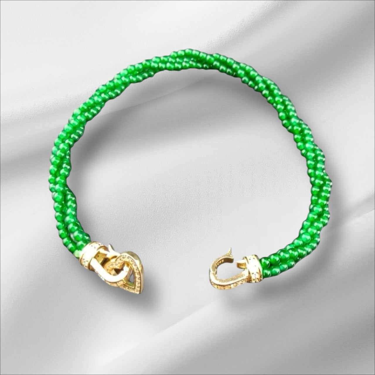 #916 Natural Emerald Green Jadeite Bead Bracelet (2.5 mm Beads)