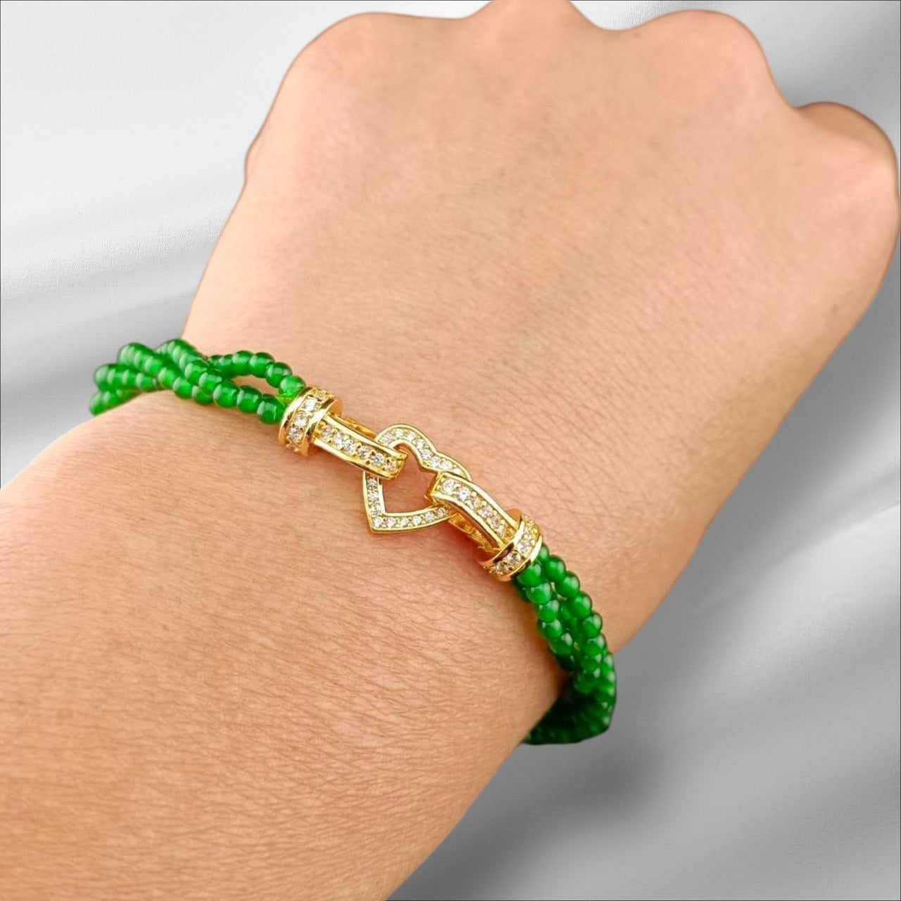 #916 Natural Emerald Green Jadeite Bead Bracelet (2.5 mm Beads)