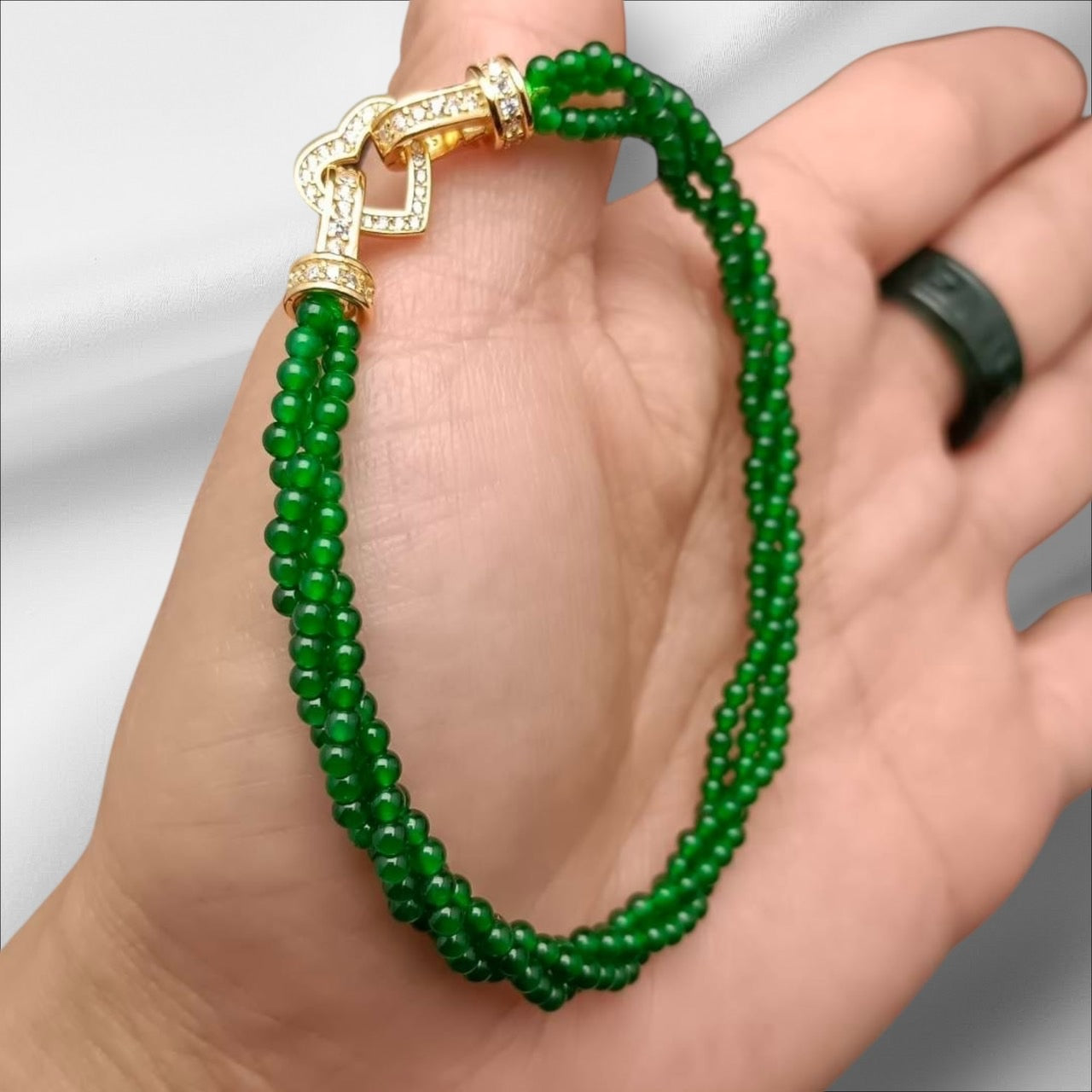 #916 Natural Emerald Green Jadeite Bead Bracelet (2.5 mm Beads)