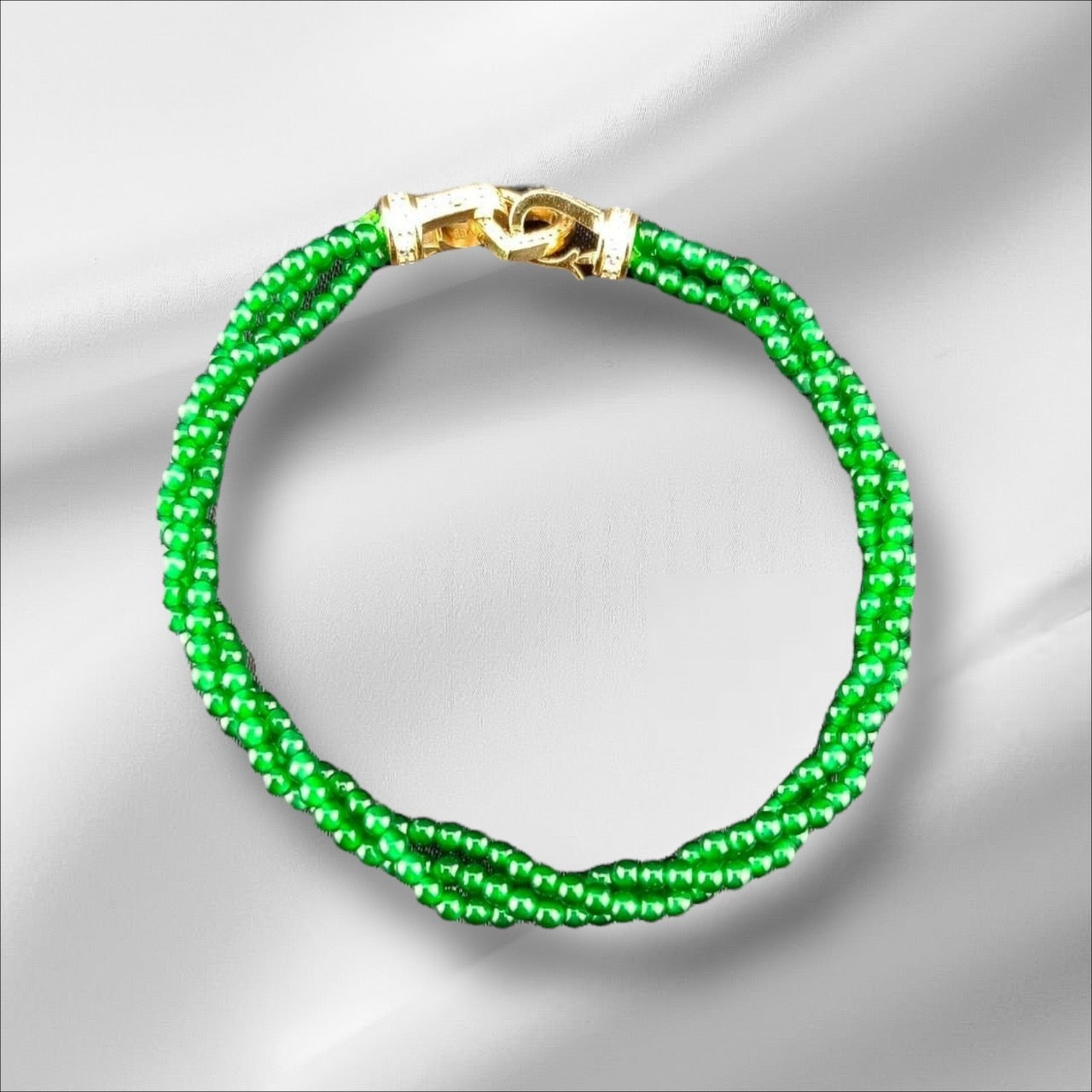 #916 Natural Emerald Green Jadeite Bead Bracelet (2.5 mm Beads)