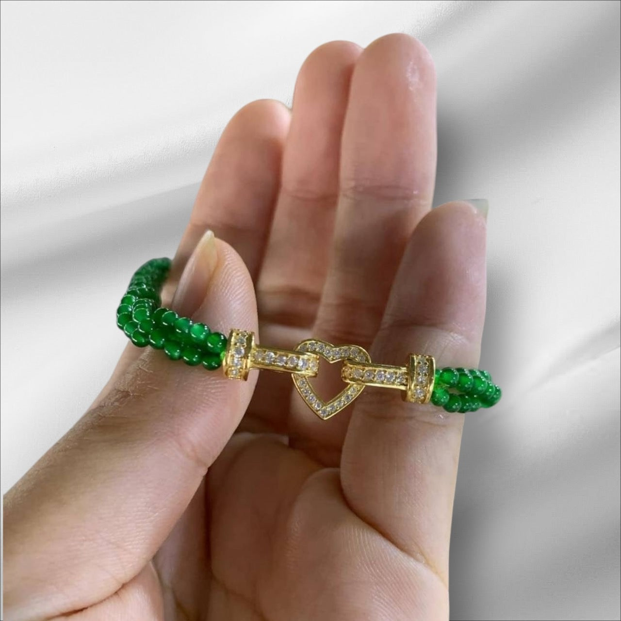 #916 Natural Emerald Green Jadeite Bead Bracelet (2.5 mm Beads)