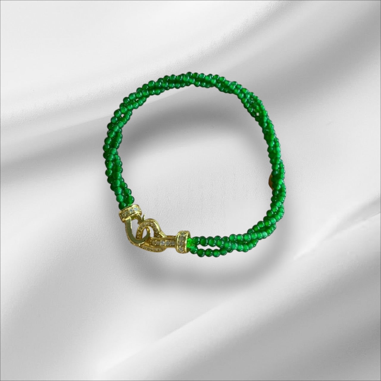 #916 Natural Emerald Green Jadeite Bead Bracelet (2.5 mm Beads)