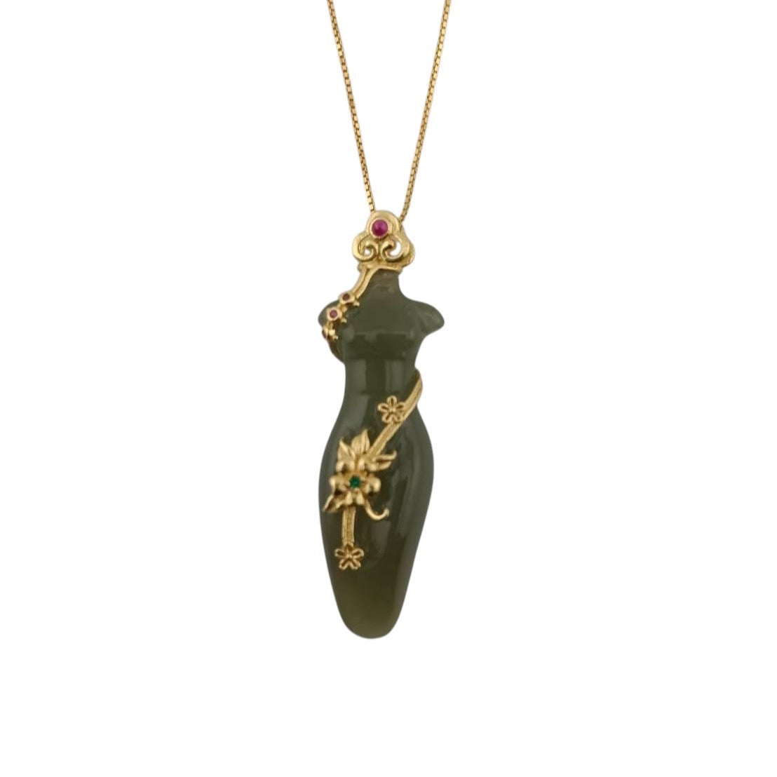 #1016 Natural Green Hetian Nephrite Jade Qipao Pendant