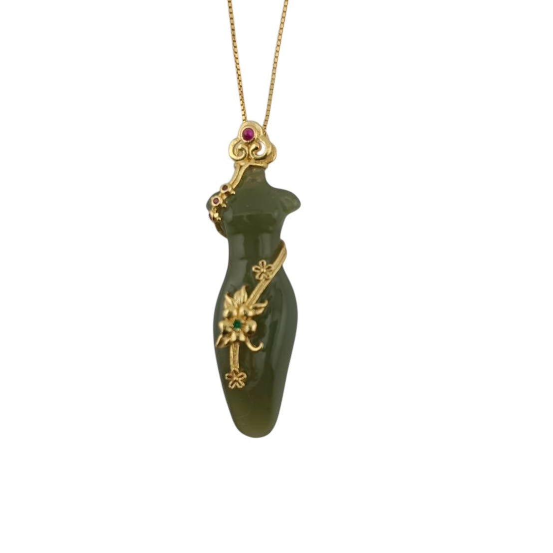 #1016 Natural Green Hetian Nephrite Jade Qipao Pendant