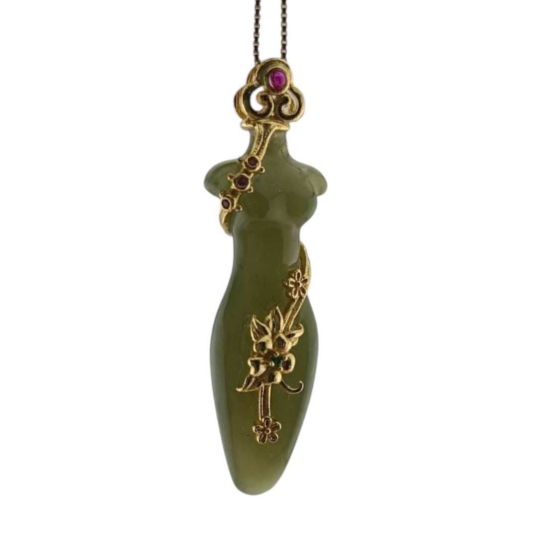 #1016 Natural Green Hetian Nephrite Jade Qipao Pendant