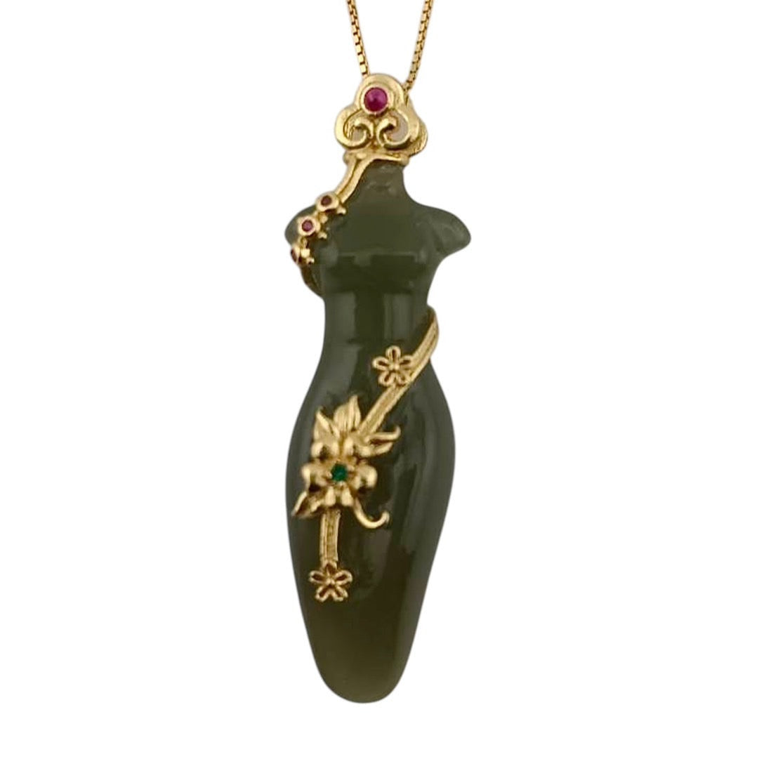 #1016 Natural Green Hetian Nephrite Jade Qipao Pendant