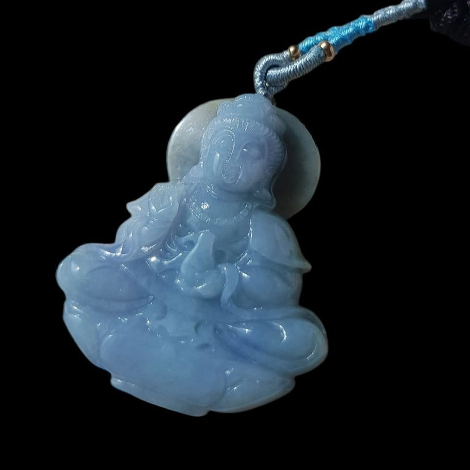 #1017 Lavender Green Burmese Jadeite, Guan Yin Pendant