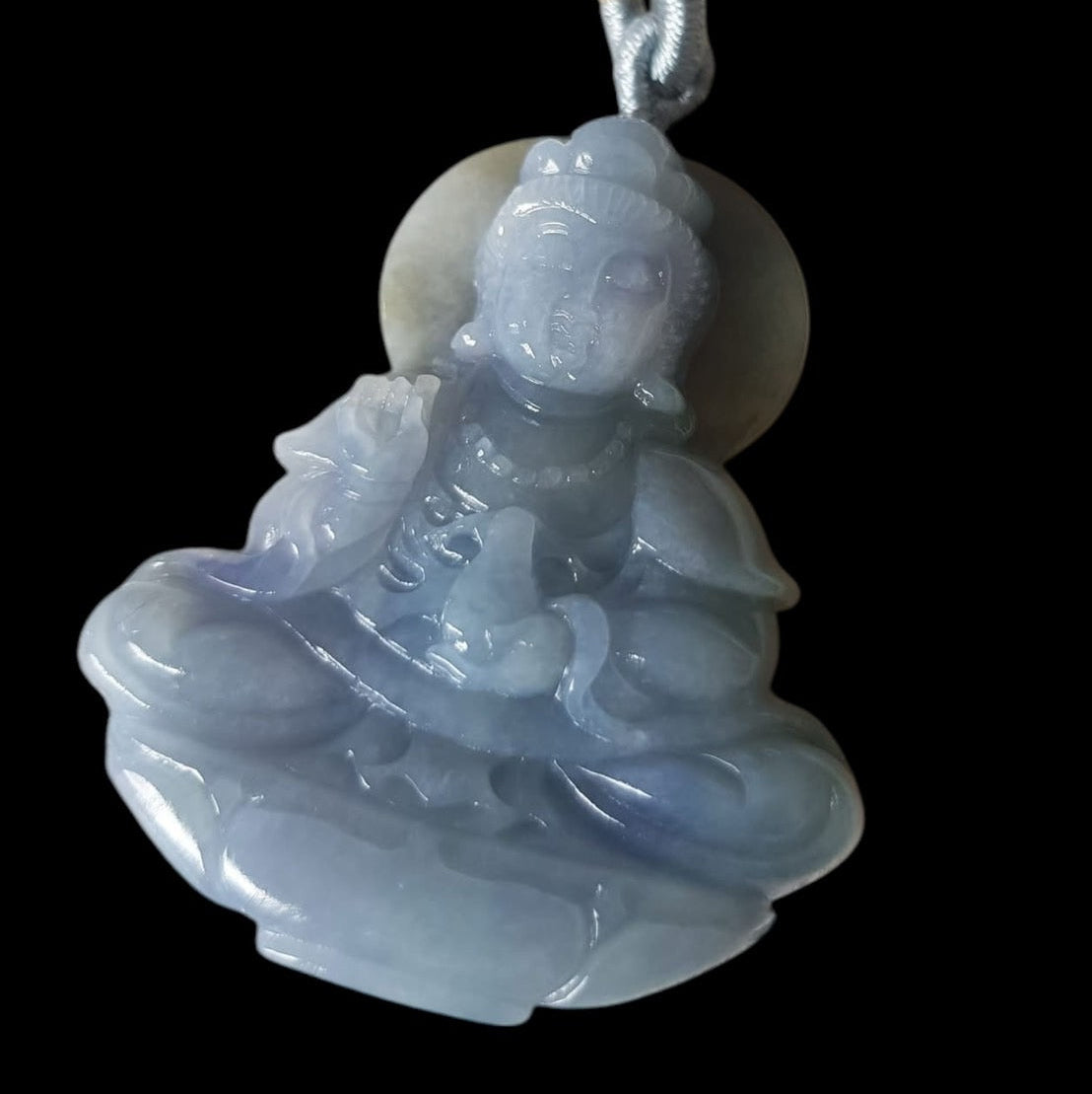 #1017 Lavender Green Burmese Jadeite, Guan Yin Pendant